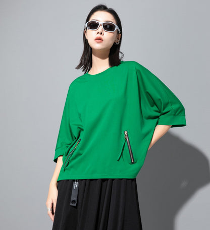 七分袖半袖Tシャツ/カットソー 無地 ルーズ感 ／TEA