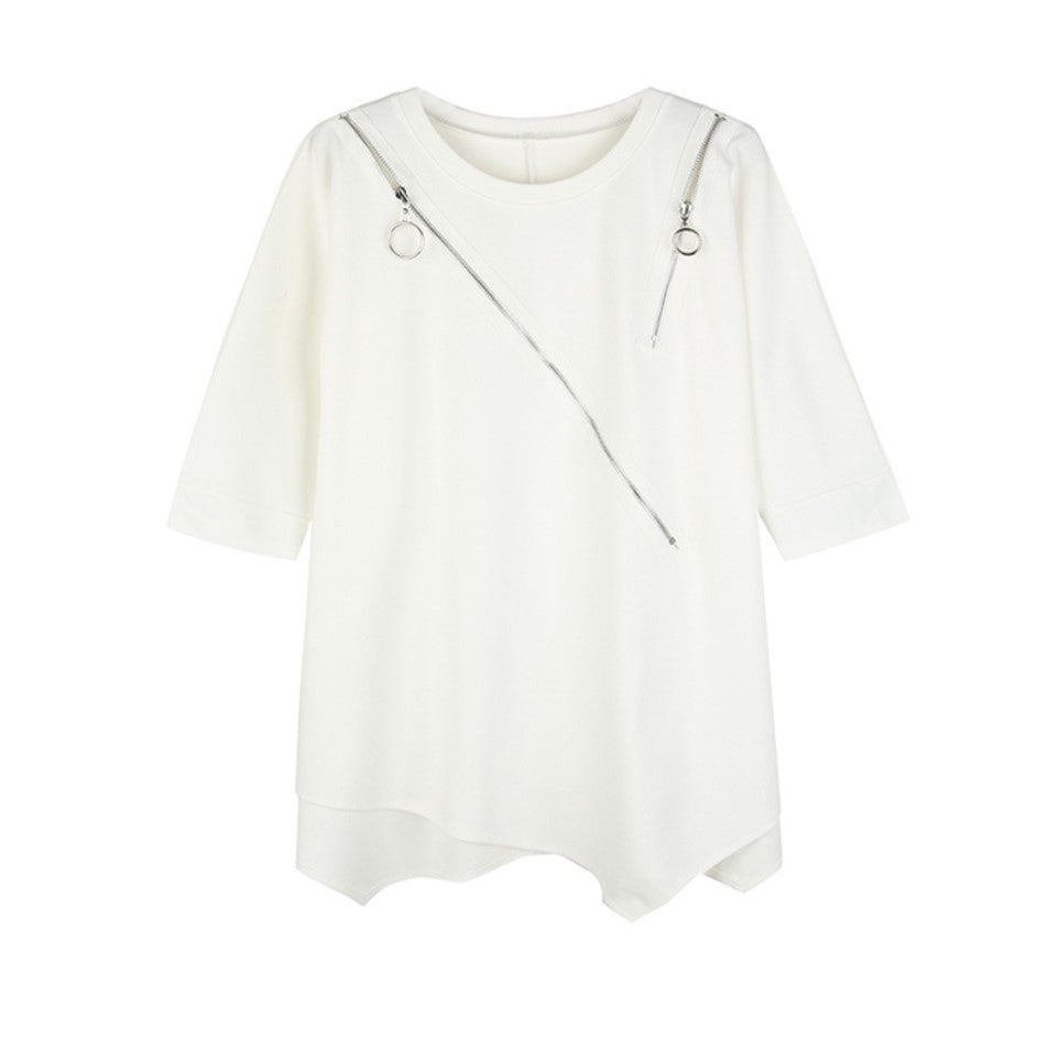 五分袖アシンメトリーTシャツ/カットソー ／ユニセックス モレビー
