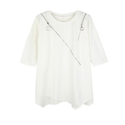 五分袖アシンメトリーTシャツ/カットソー ／ユニセックス モレビー