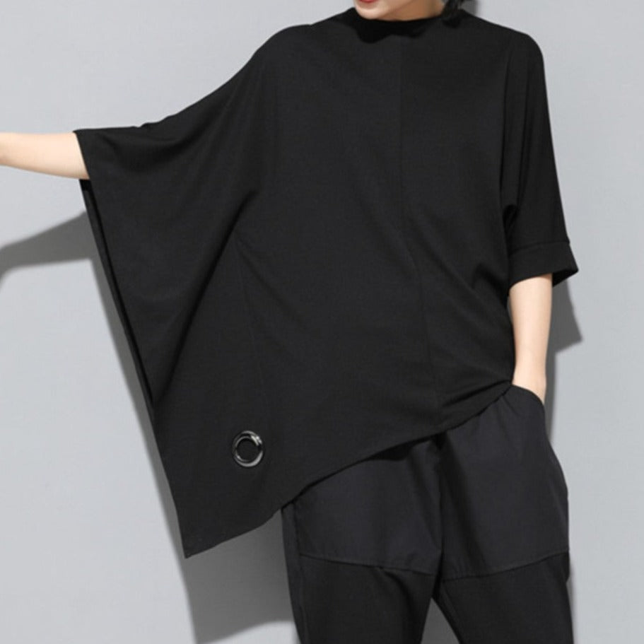 アシンメトリー七分袖Tシャツ オーバーサイズ オーバーシルエット ／ユニセックス モレビー