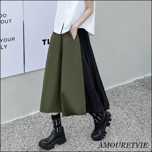 プリーツハーフパンツ アシンメトリークロップドパンツ バイカラー ／TEA