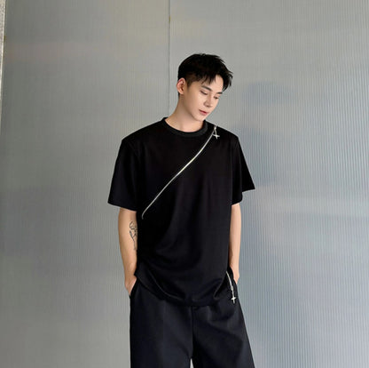 ファスナー付き半袖Tシャツ ／TEA