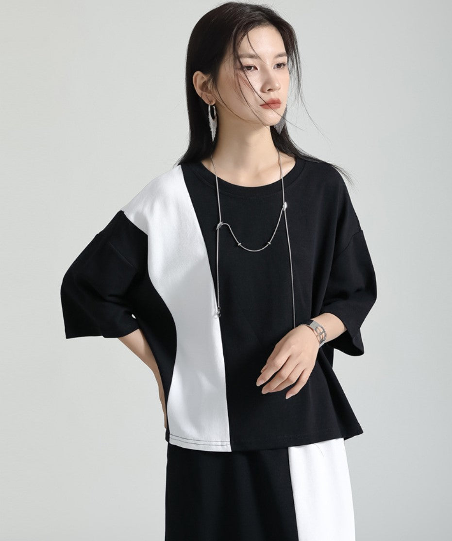 モノトーン上下セットアップ 半袖Tシャツ ロングスカート ／TEA