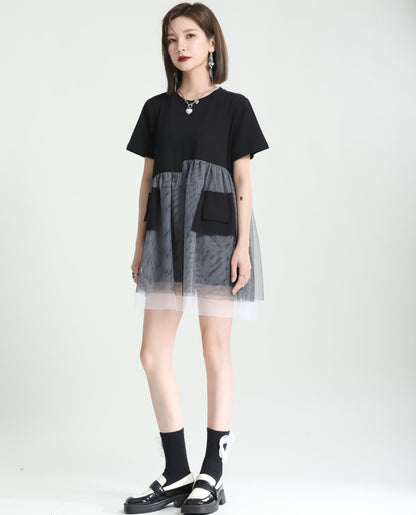 レース付きアシンメトリーロングTシャツ ／TEA