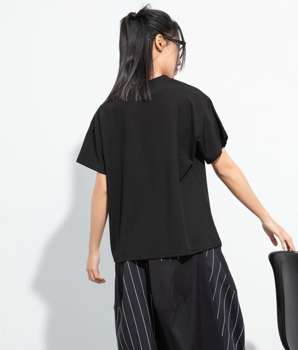 アシンメトリーカジュアルTシャツ/カットソー バックル ／TEA