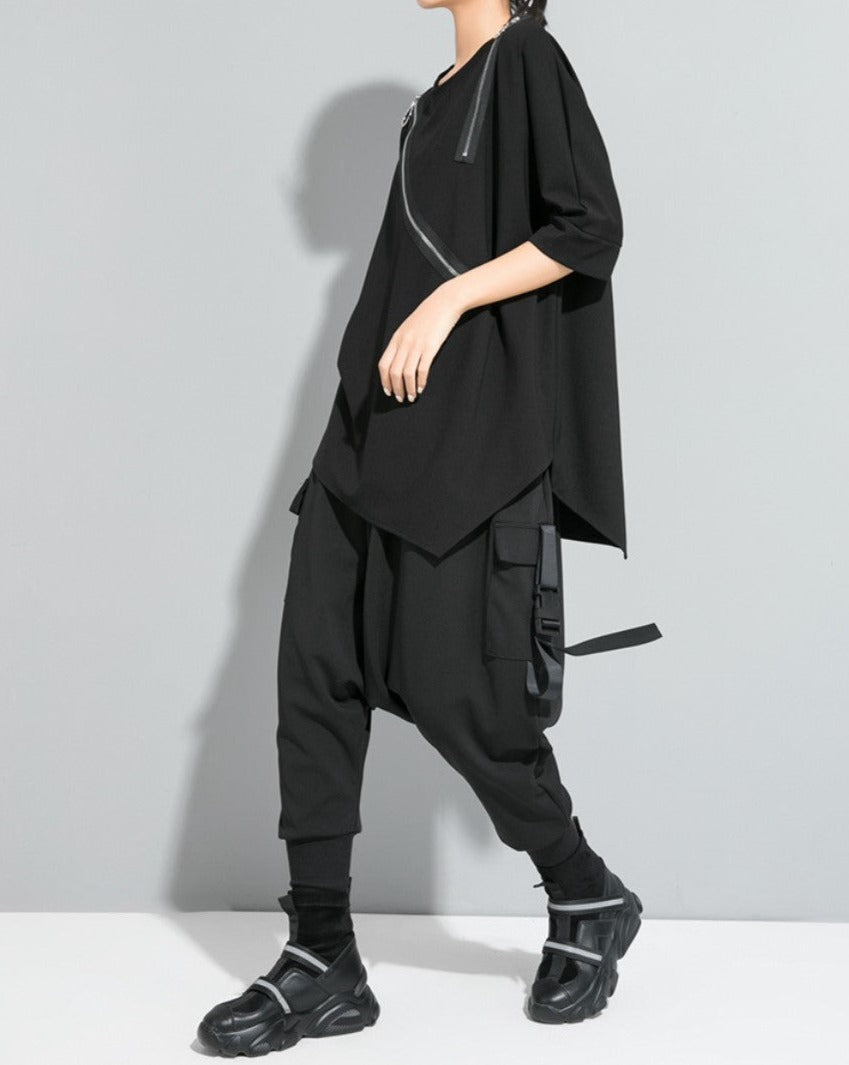五分袖アシンメトリーTシャツ/カットソー ／ユニセックス モレビー