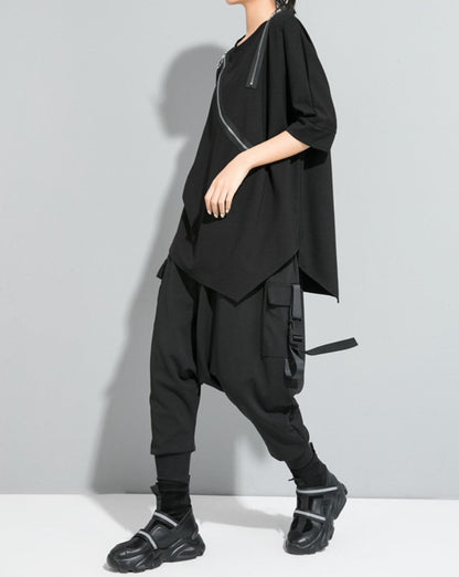 五分袖アシンメトリーTシャツ/カットソー ／ユニセックス モレビー