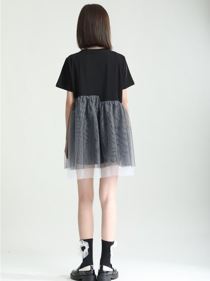 レース付きアシンメトリーロングTシャツ ／TEA