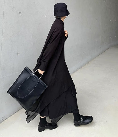 上下セット 長袖シャツ 袴パンツ セットアップ ブラック ／TEA