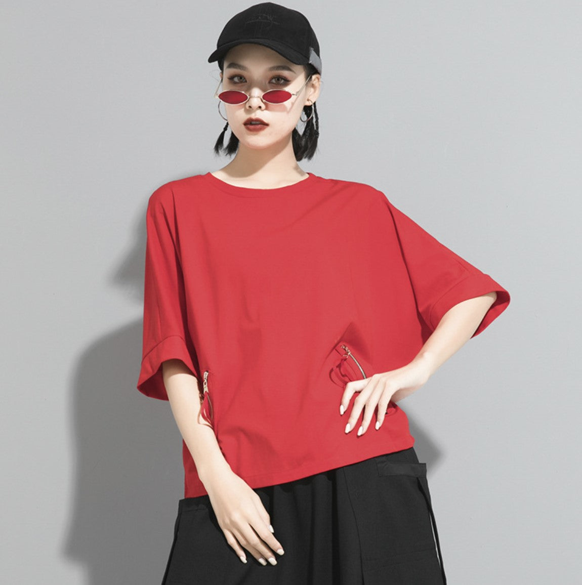 七分袖半袖Tシャツ/カットソー 無地 ルーズ感 ／TEA