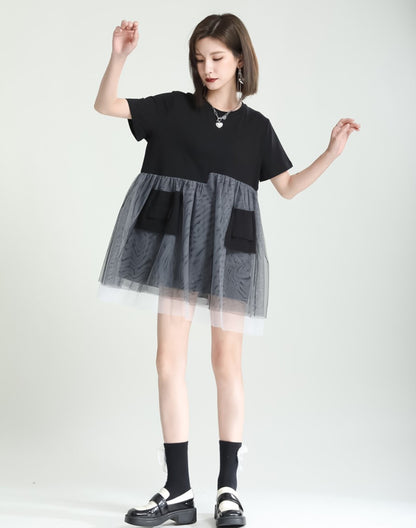 レース付きアシンメトリーロングTシャツ ／TEA