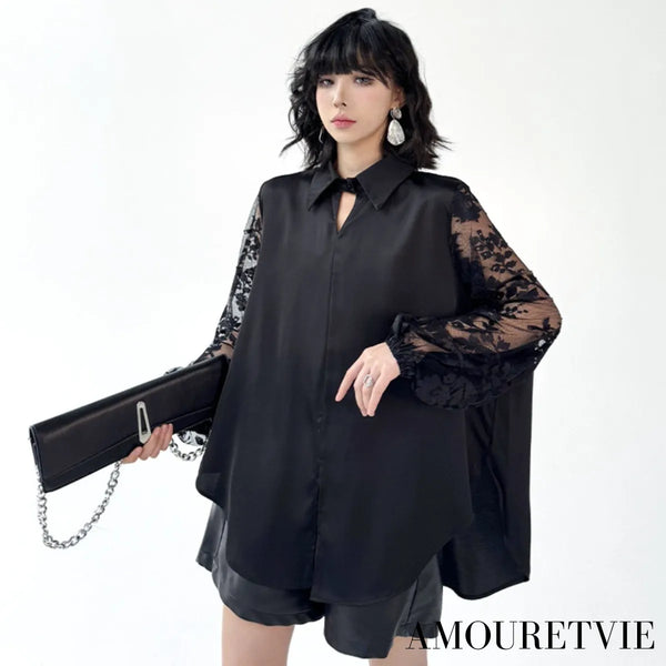 袖レースモダンブラックシャツ ／レディース モレビー｜モード系ファッションブランド