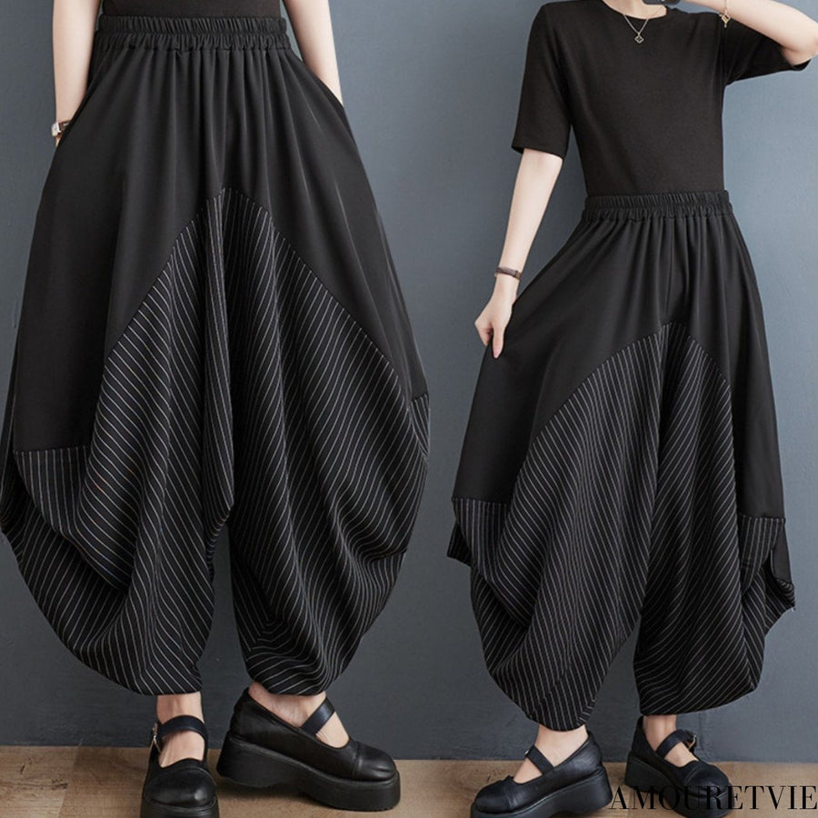 中性的 ゆったり袴パンツ クロップドパンツ ストライプ ／ユニセックス ・メンズ モレビー｜モード系ファッションブランド