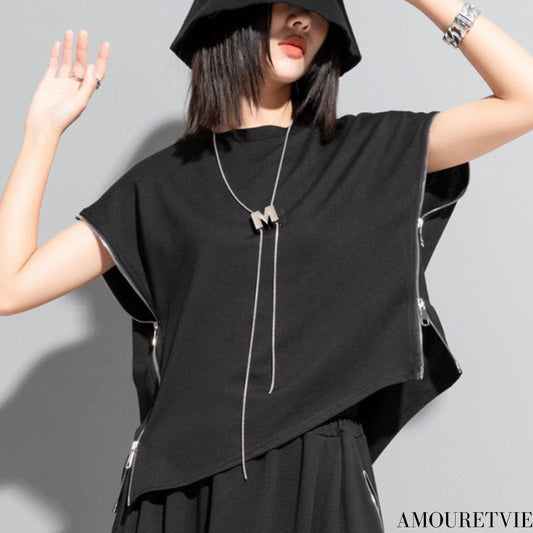 ノースリーブTシャツ ショート丈 クロップドシャツ ドロップショルダー ／TEA