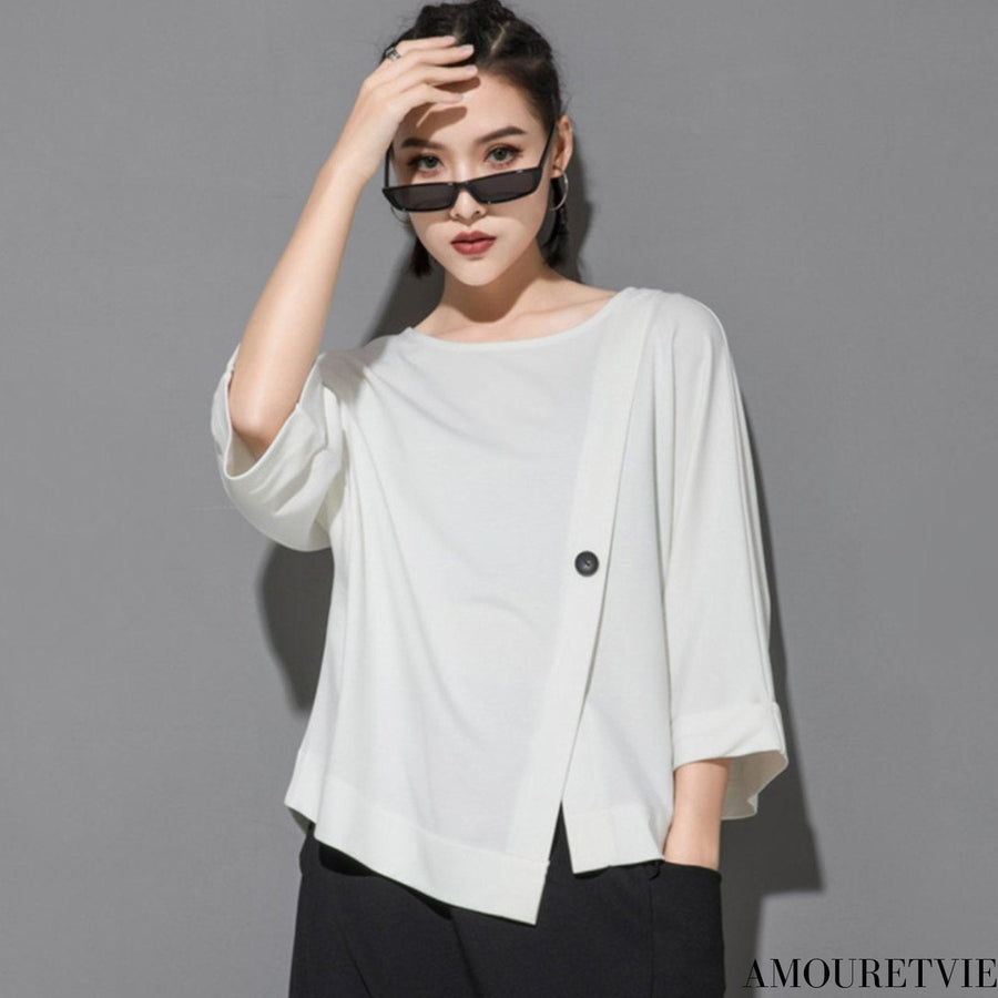 スリット入りアシンメトリー七分袖Tシャツ ／レディース モレビー｜モード系ファッションブランド