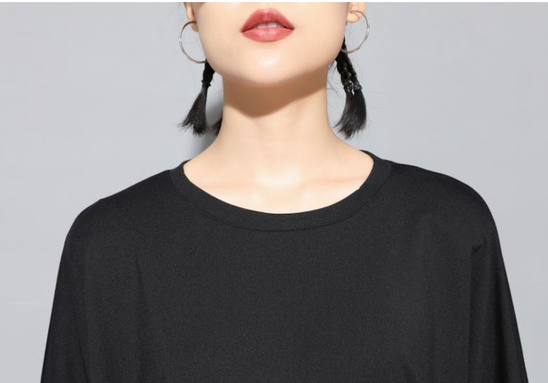 ファスナー付き七分袖Tシャツ/カットソー 黒 ブラック ／ユニセックス モレビー