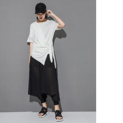 アシンメトリー半袖Tシャツ アシンメトリーカットソー ／ユニセックス モレビー