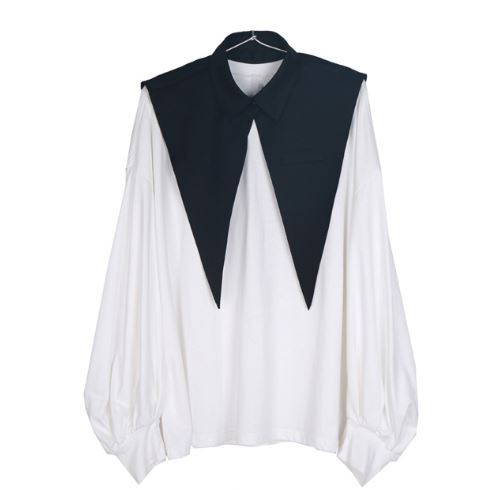ロングTシャツ 長袖シャツ おしゃれ襟 セット モダン 白 ホワイト 黒 ブラック スタイリッシュ ／TEA
