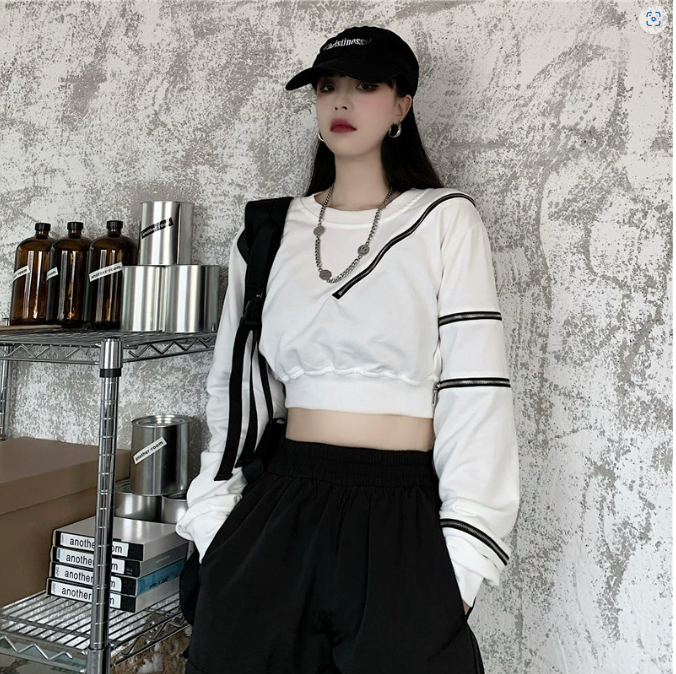 アシンメトリーTシャツ/カットソー ショート丈 ストリート ／TEA