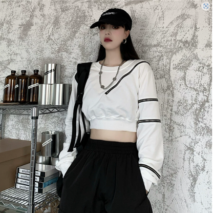 アシンメトリーTシャツ/カットソー ショート丈 ストリート ／TEA