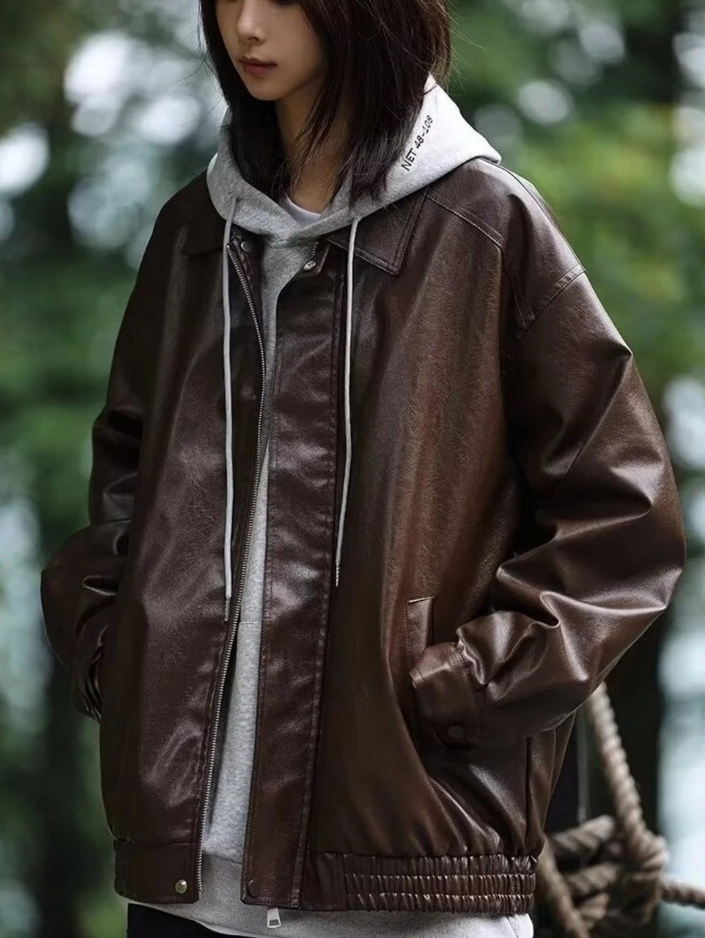PUレザージャケット レディース｜オーバーサイズ【TEA】｜モード