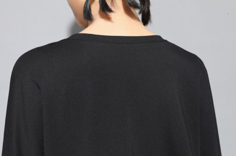 ファスナー付き七分袖Tシャツ/カットソー 黒 ブラック ／ユニセックス モレビー