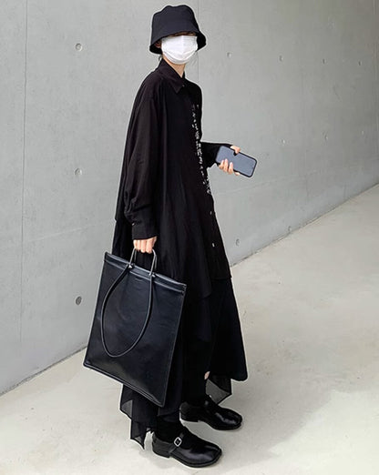 上下セット 長袖シャツ 袴パンツ セットアップ ブラック ／TEA