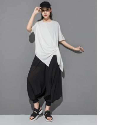 アシンメトリー半袖Tシャツ アシンメトリーカットソー ／ユニセックス モレビー