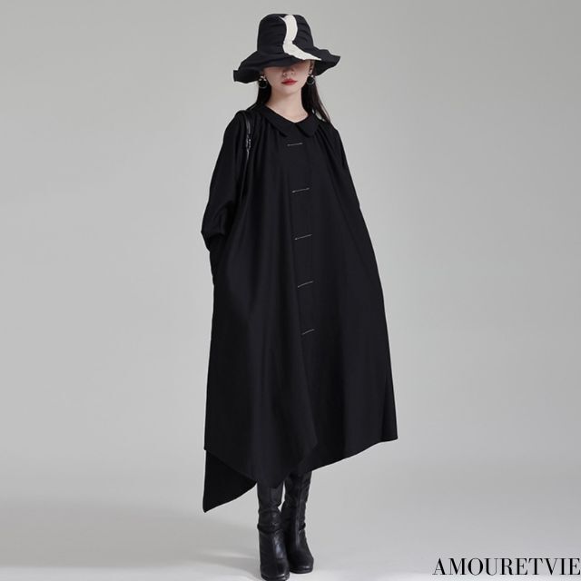 アシンメトリーロングシャツワンピース おしゃれ ／TEA