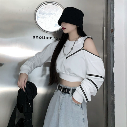 アシンメトリーTシャツ/カットソー ショート丈 ストリート ／TEA