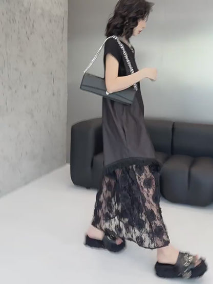 アシンメトリーレースサロペット シック モダン おしゃれ ／TEA