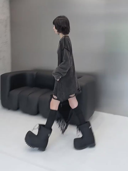 シック&モダンデザインダメージ加工スウェットシャツ ／TEA